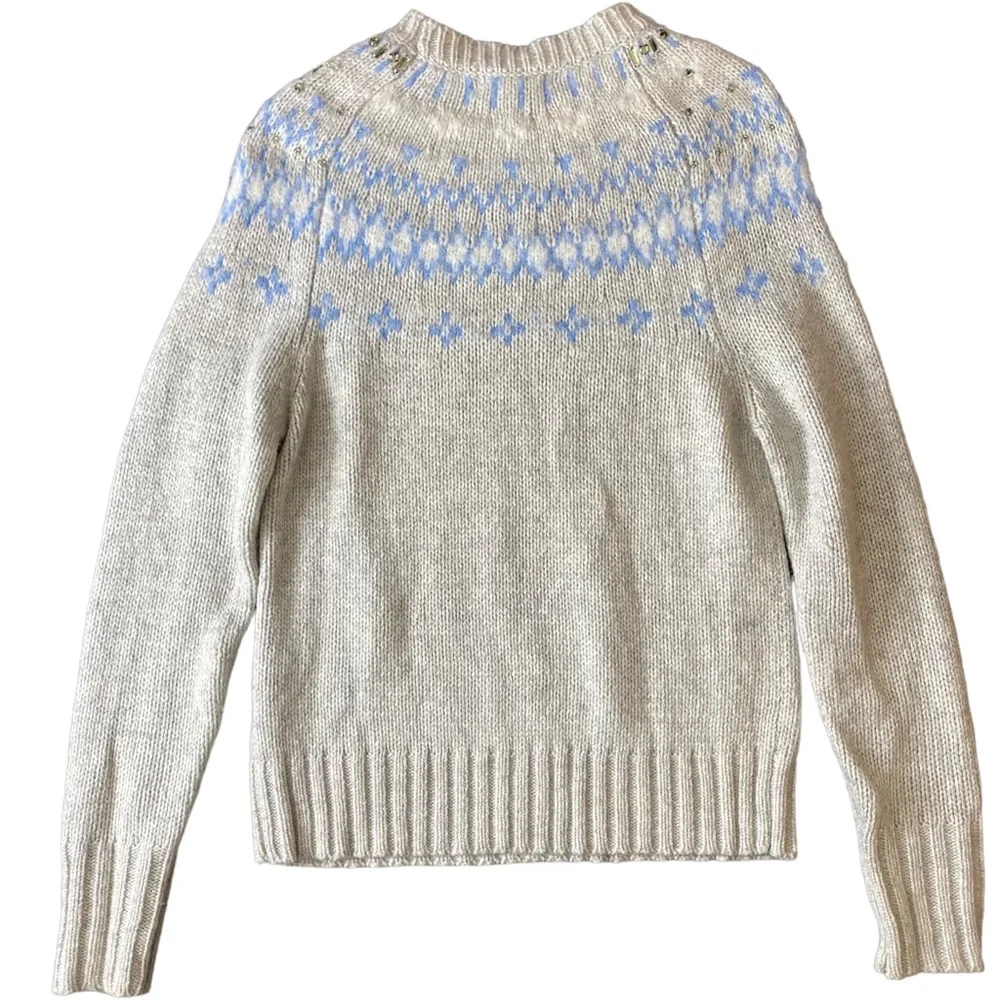 J. Crew Fair Isle Sweater Alpaca Merino Lambs Wool Crewneck Womens Sz XS Cream - Picture 10 of 13